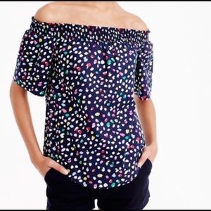 J.Crew Off the Shoulder Top in Ratti Happy Cat